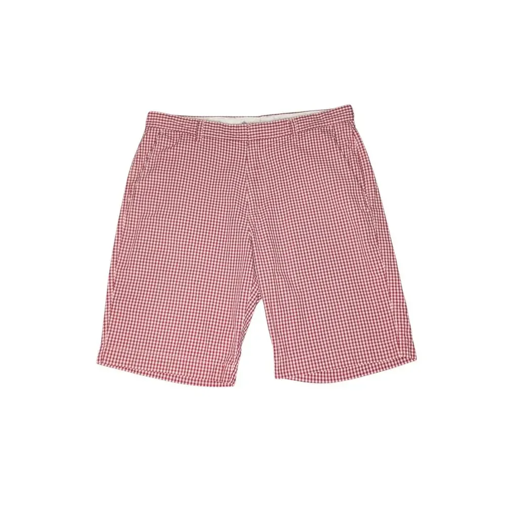 J.Crew Men's Gingham Shorts Cotton Red White Check Flat Front Preppy Size 36